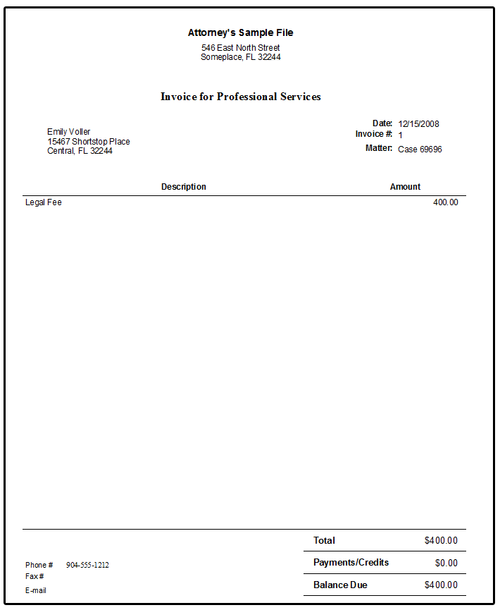 Sample Attorney Invoice Template