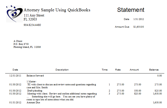 Custom QuicKBooks Statements for Attorneys