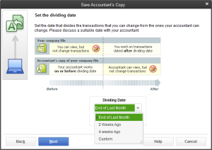 Figure 1.3 selecting a dividing date in Accountants copy